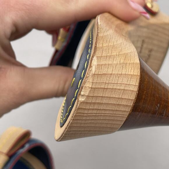 LOUIS VUITTOM Blue Monogram Denim Bow Platform Slide Mules, Size 37.5 US 7 - Picture 7 of 13